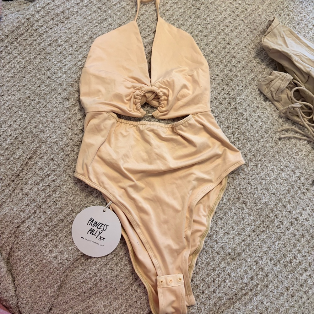 Princess Polly Beige Cutout One-Piece Swimsuit